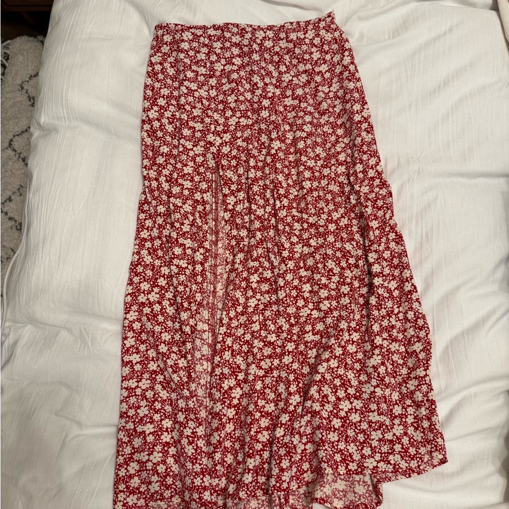 Reformation Red Floral Midi Skirt